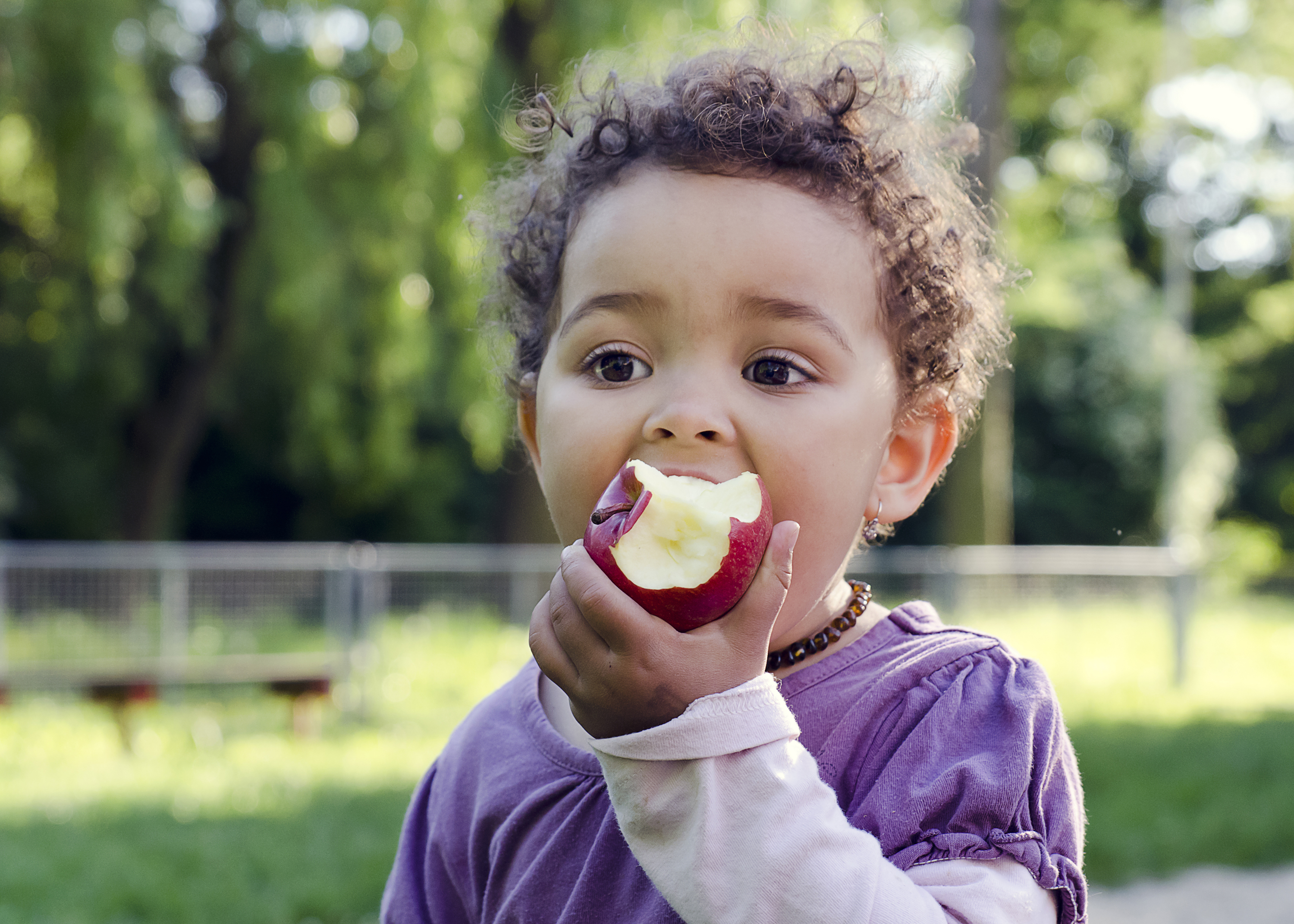 Child Eating Apple in Park